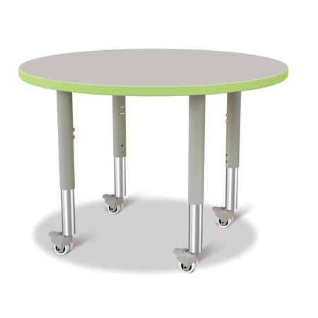 Jonti-Craft Berries Round Activity Table, 36 in. Diameter, Mobile, Freckled Gray/Key Lime/Gray 6488JCM130